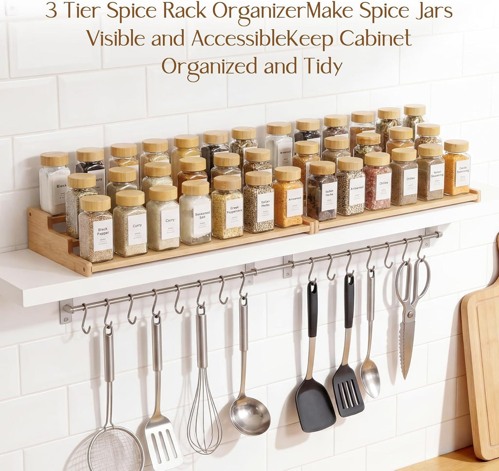 Spice Rack Organizer for Cabinet, 18in Bamboo Tiered Spice Rack,Used