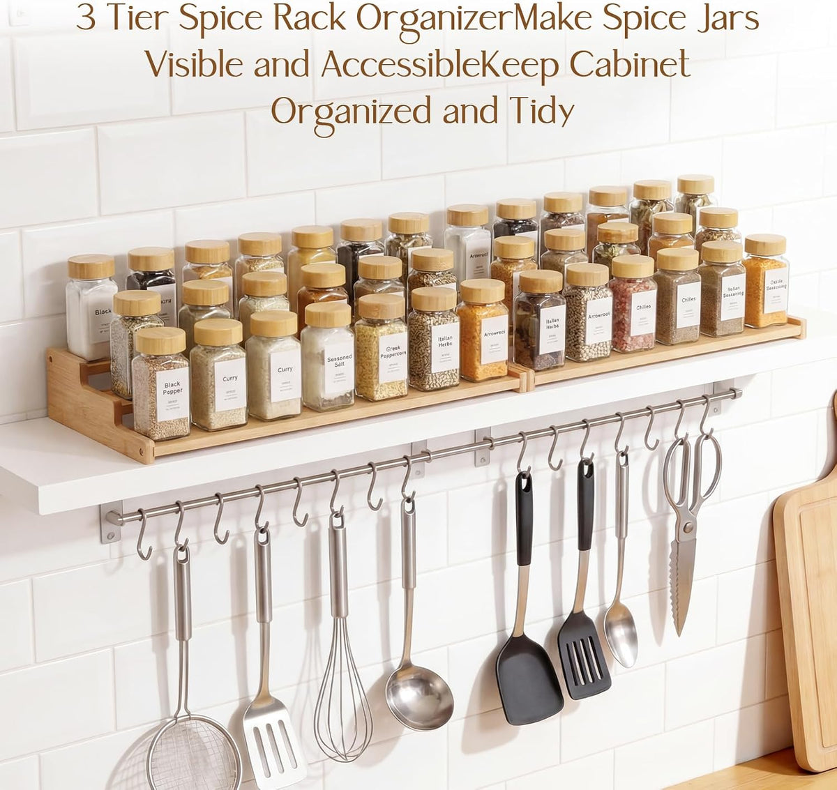Spice Rack Organizer for Cabinet, 18in Bamboo Tiered Spice Rack,Used