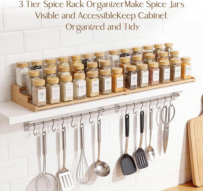 Spice Rack Organizer for Cabinet, 18in Bamboo Tiered Spice Rack，Used for - Image 5