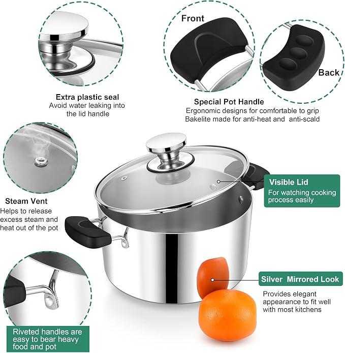 6 Quart 3-Ply Cooking Stock Pot - Image 3