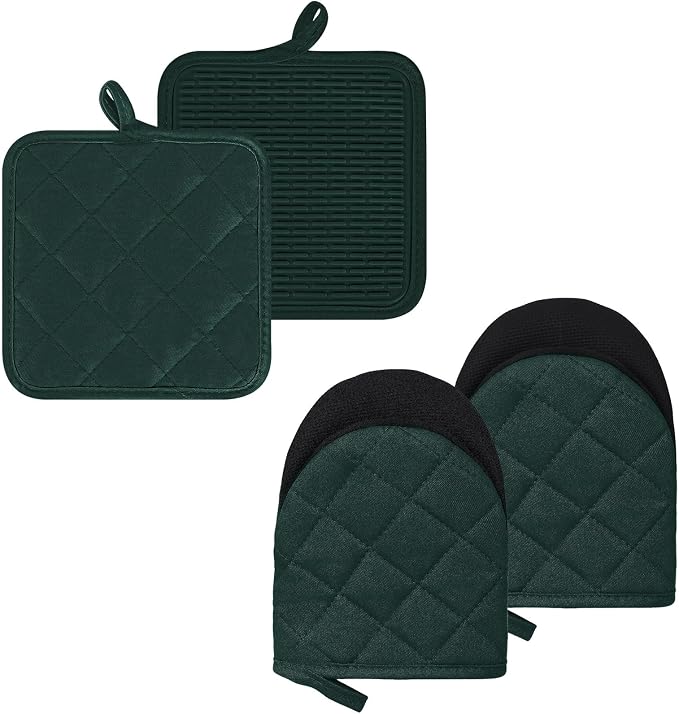 Oven Mitts and Pot Holders Set, Heat Resistant Silicone Kitchen Mini Oven by GOLDMEET