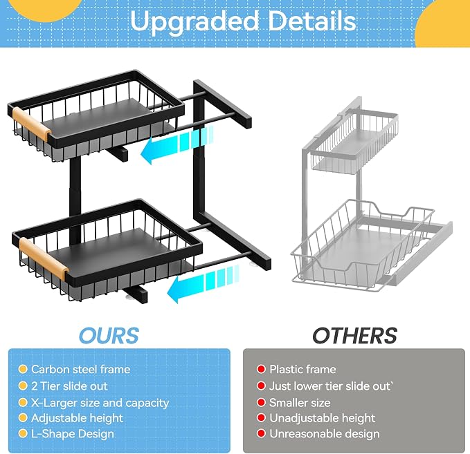 ADBIU Under Sink Organizer XL Size, 2 Packs 2 Tier Expandable Height Under-Sink - Image 5