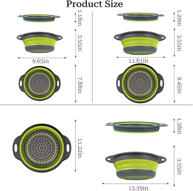 Collapsible Colander 3-Pack Set Space-Saving Foldable Kitchen Strainer - Image 2