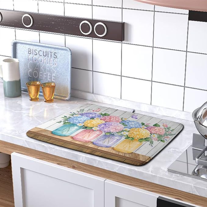 Hydrangea Dish Drying Mat for Kitchen Counter Spring Summer Floral Vases dish - Image 5