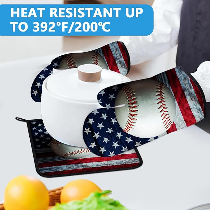 American Flag Baseball Oven Mitts and Pot Holders Sets Heat Resistant 4Pcs - Image 5