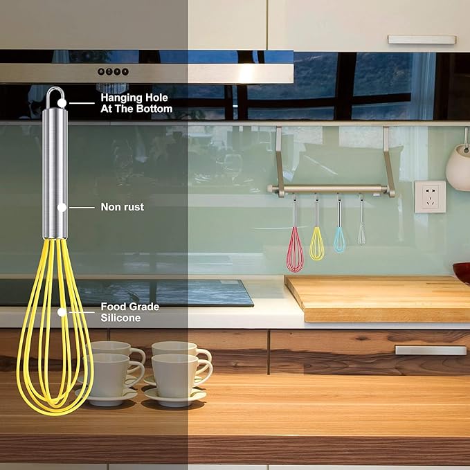 HOTEC 4 Pieces Silicone Whisks Set, Wire Balloon Whisks Egg Beater, Non-slip - Image 5