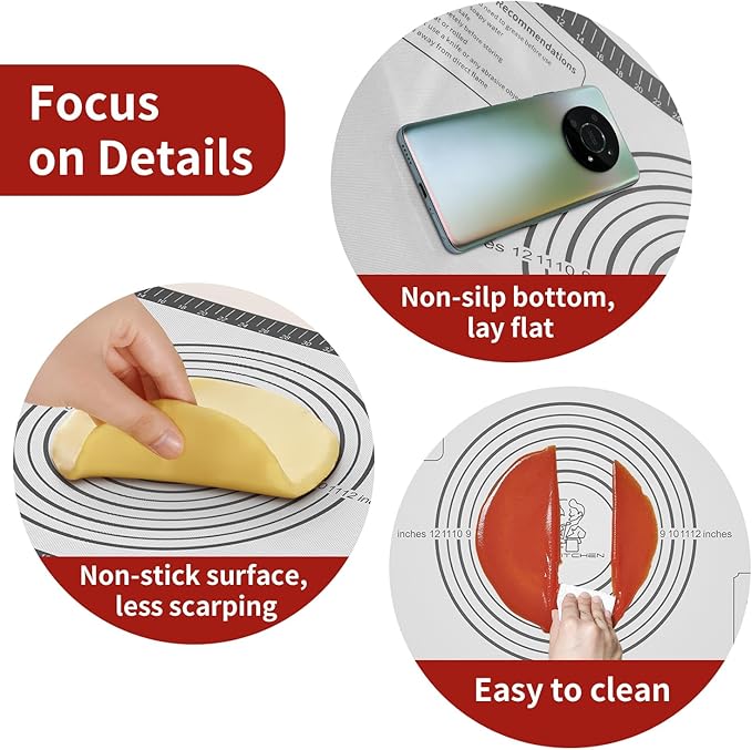 Silicone Pastry Mat for Dough Rolling, SIlicone Mat for Baking PIzza, Pie Crust - Image 3