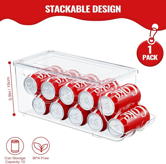 SCAVATA Stackable Refrigerator Organizer, Soda Can Dispenser Pop Cans Container - Image 2