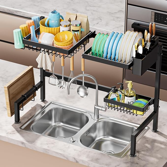 YKLSLH Over The Sink Dish Drying Rack 2 Tiers, Expandable Large Capacity Sink - Image 5