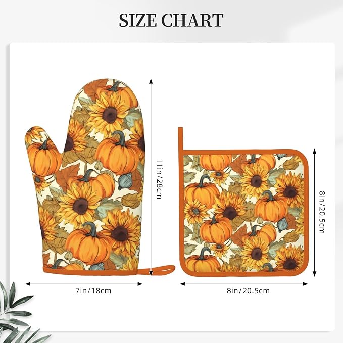 Fall Pumpkin Sunflower Silicone Oven Mitts Pan Mats Set of 2, Heat Resistant - Image 3