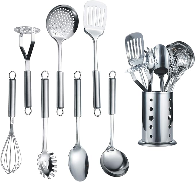 Berglander Cooking Utensil Set 8 Piece, Stainless Steel Kitchen Tool Set by Berglander