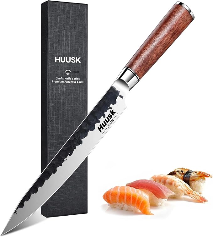 Huusk Japanese Slicing Knife 8 Inch Sushi Knife, Hand Forged Sashimi Knives by HuuskKnife