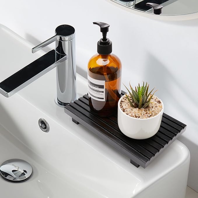 Renawe Black Bathroom Counter Organizer Wooden Display Pedesta Stand Kitchen - Image 6