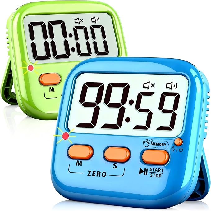 2 Pack Digital Timer for Kids, Magnetic Kitchen Timers for Cooking, Oven Baking by Azosowo