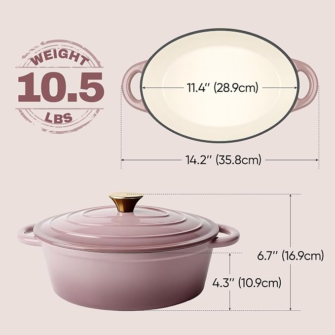 Vintage Style Oval Dutch Oven for Bread Baking, 4.5 Quart Non Stick Enameled - Image 5