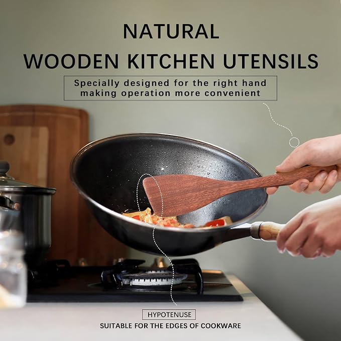 2PCS Wooden Spatulas for Cooking, 12.8inch Coated Mahogany Turners for Frying - Image 4