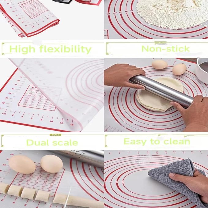 Rolling Pin with Adjustable Thickness Rings and Silicone Baking Pastry Mat Set - Image 5