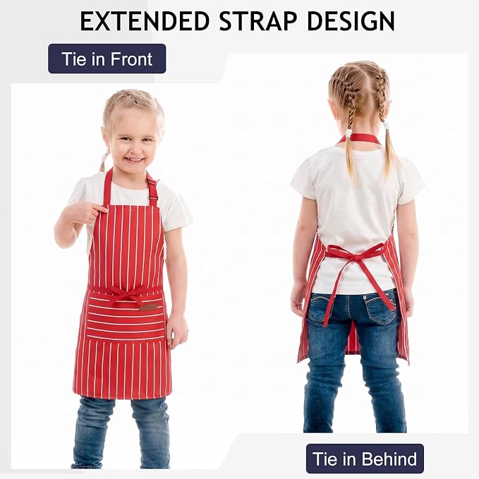 2 Pack Stripes Kids Apron, Kids Cooking Aprons - Image 3