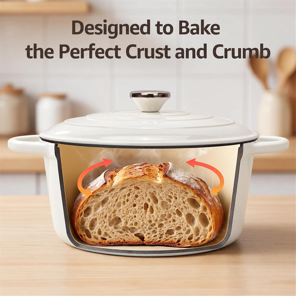 5QT Enameled Cast Iron Dutch Oven for Bread Baking with Lid and