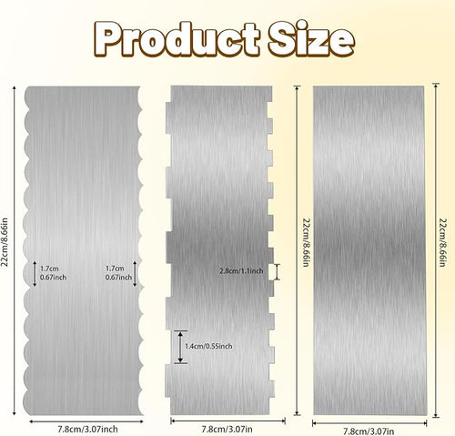 3 Pieces 8.7 Inche Stainless Steel Cake Scraper，Double Sided Patterned Edge - Image 2