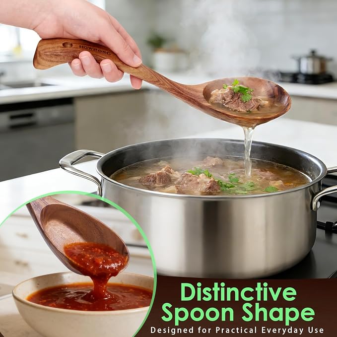 HOWHONG Wooden Cooking Utensils Set, Acacia Wood Wooden Spoons - Image 5