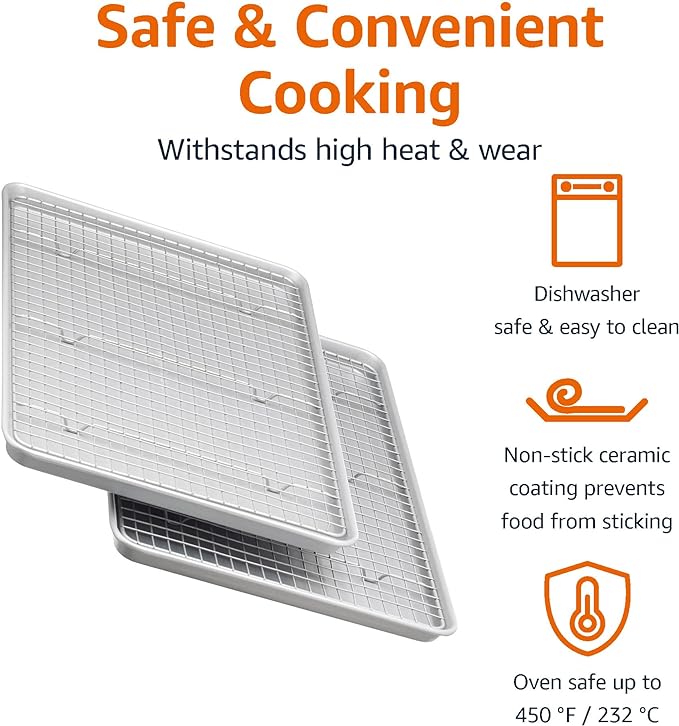 Amazon Basics Ceramic Nonstick Baking Sheets & Cooling Rack Set, Dishwasher Safe - Image 2