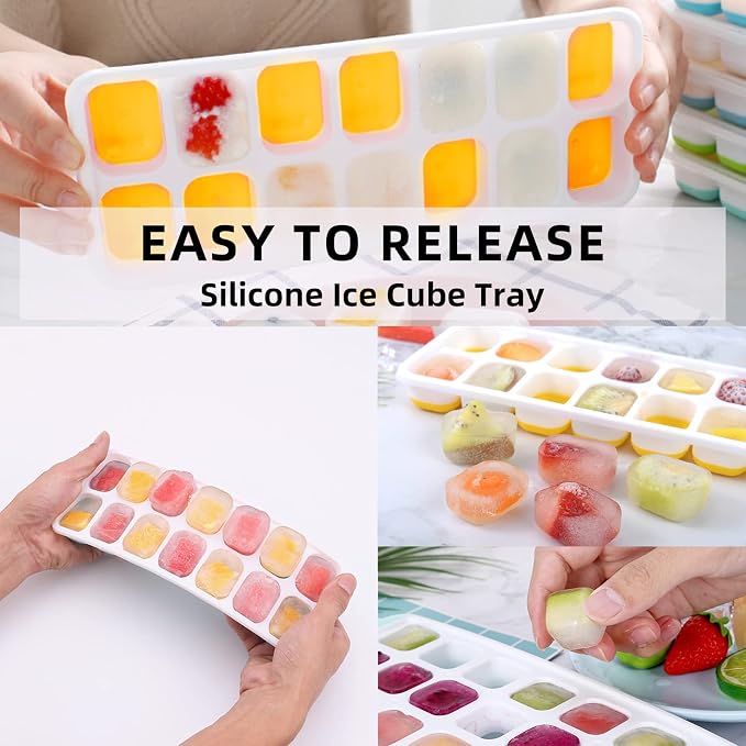 Ice Cube Trays with Lid BPA Free, 4 Pack 56 Ice Easy Release Flexible Silicone - Image 4