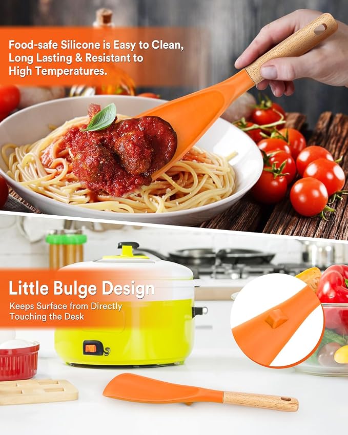 Cooking Spoon and Rice Scooper for Nonstick Cookwares, Wood Handle Spoon for - Image 3
