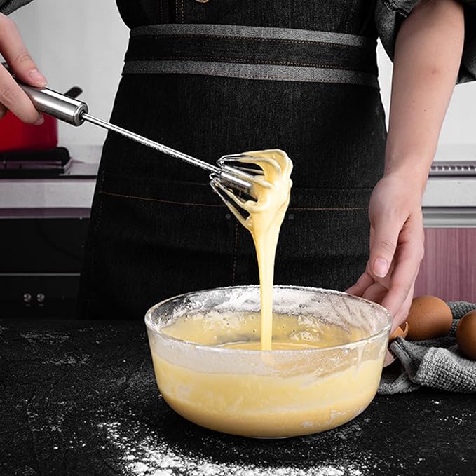 Semi-automatic Whisk, Stainless Steel Egg Beater, Hand Push Rotary Whisks Mixer - Image 7
