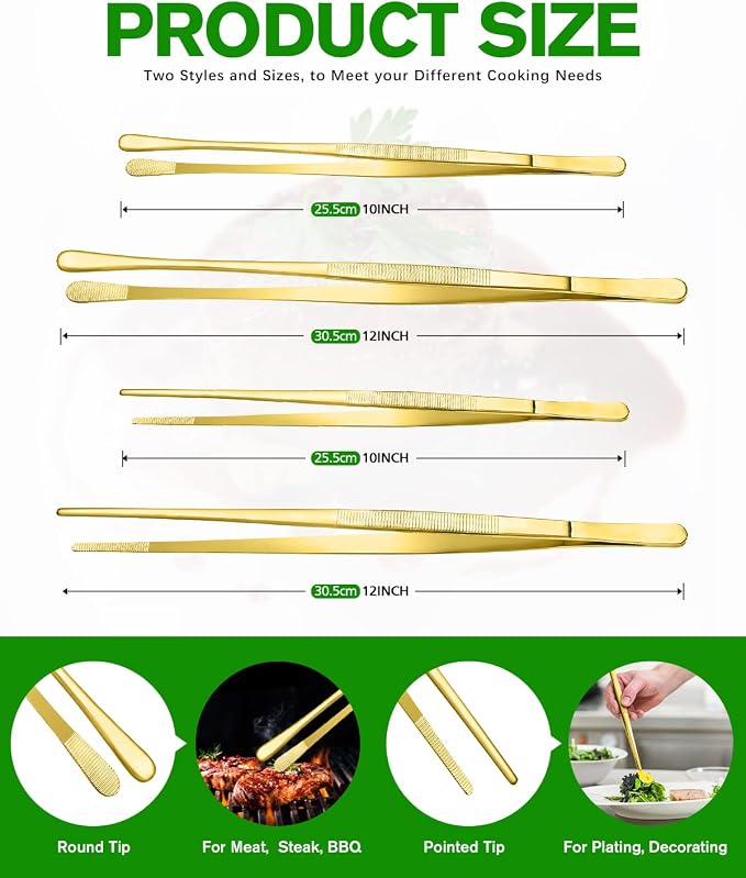 4 Pcs Fine Long Tweezer Tongs Professional Gold, Sea food and BBQ - Image 4