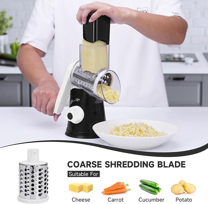 Rotary Cheese Grater with Handle, Kitchen Mandoline Vegetable Slicer with 3 - Image 2