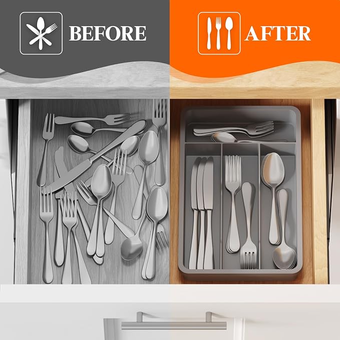 Lifewit Silverware Drawer Organizer Tray, Plastic Cutlery Storage - Image 7