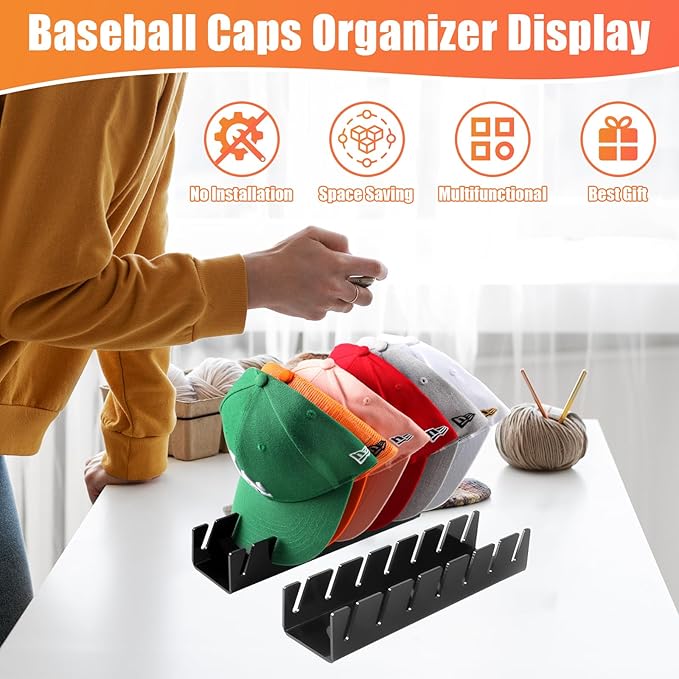Hat Stand for Baseball Caps, 2 Pack No Install Acrylic Hat Organizer for 14 - Image 5
