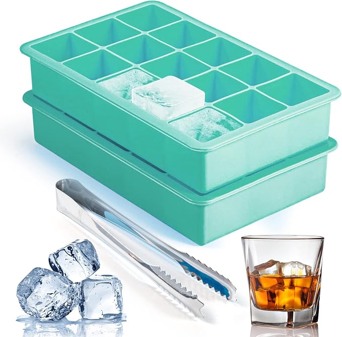 Silicone Ice Cube Trays for Freezer Set of 2, Square Ice Cubes Mold, Easy by ZDPMK
