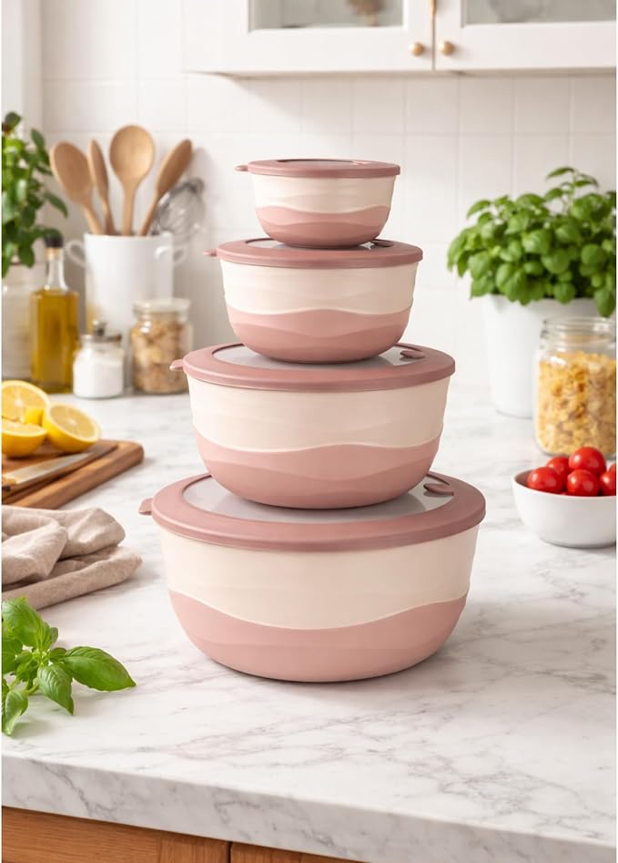 Pera Mixing Bowls with Lids Set, 8 Piece, BPA Free Nesting Kitchen Bowl Set - Image 7