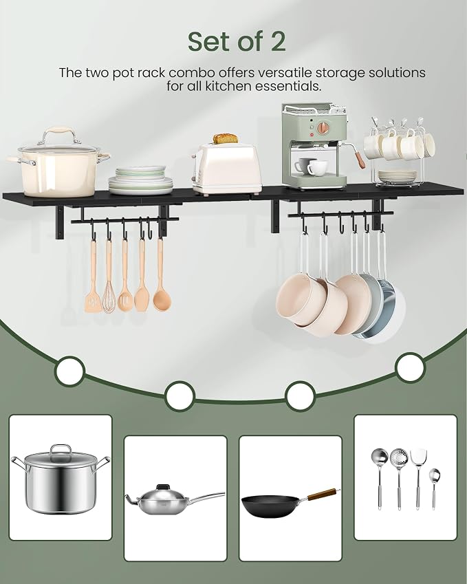 CHOEZON Wall-Mounted Pot Racks, Floating Shelves, Wall Shelves, Vintage Pot - Image 6