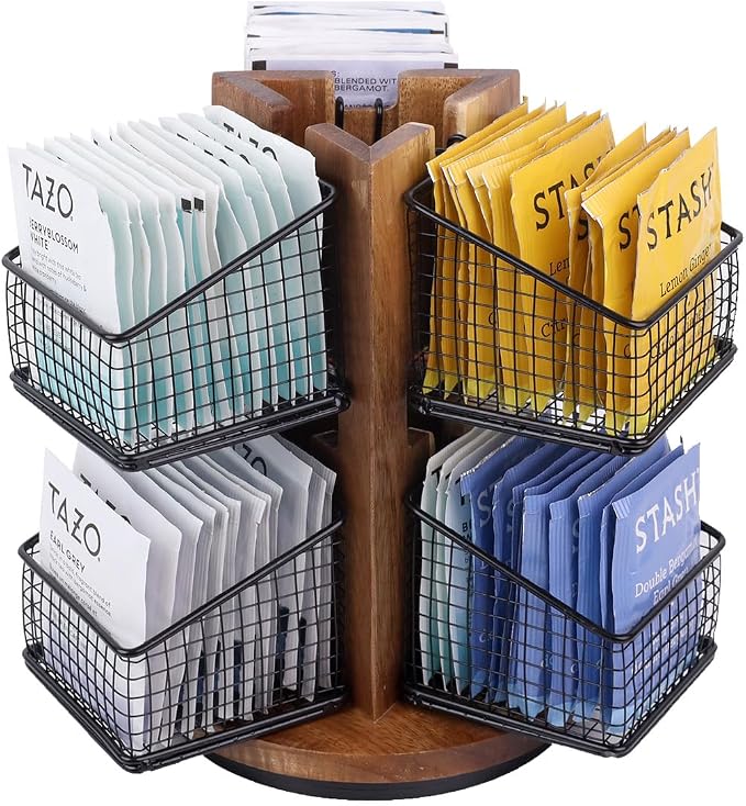 HTB Carousel Tea Bag Organizer for Counter, 2 Tier Tea Bag Holder by HTB