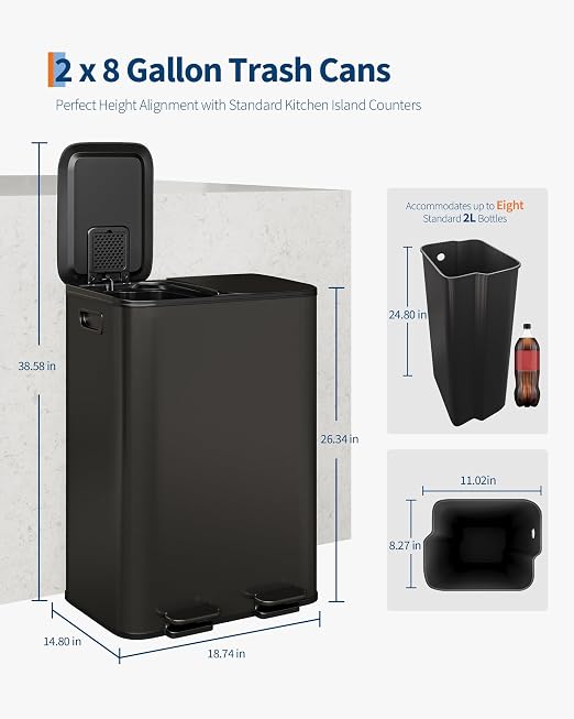 Garvee Double Trash Can, 2 x 8 gal Garbage Can - Image 6