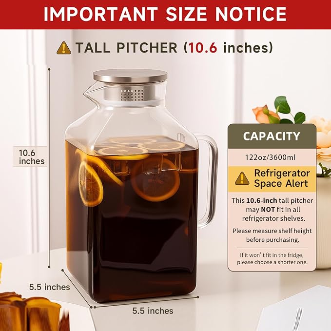 Glass Pitcher, 3.6L Glass Water Pitcher - Image 2