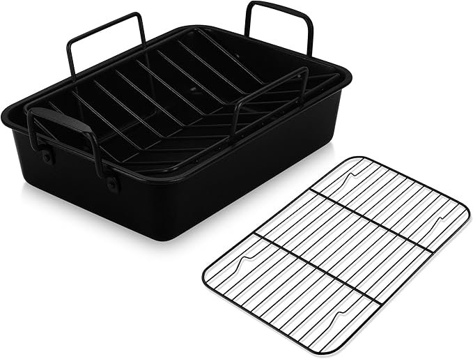 E-far Roasting Pan with Racks, Small Stainless Steel Turkey Roaster with by E-far