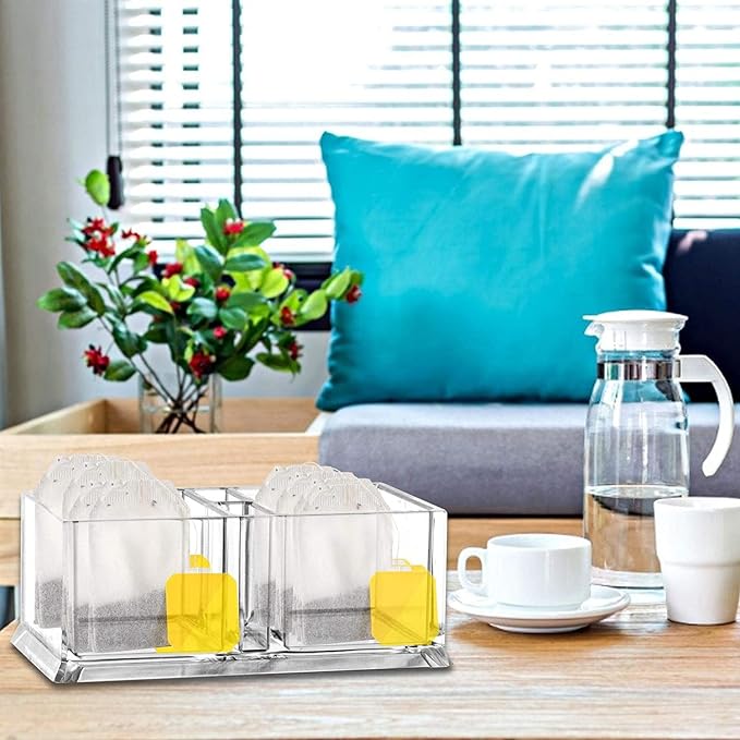 Clear Acrylic Two Lattices Tea Bags Holder Coffee Sugar Bag Case Guest Room - Image 9
