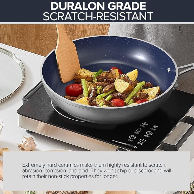 Nuwave 7pc Cookware Set Healthy Duralon Blue Ceramic Nonstick Coated, Diamond - Image 4