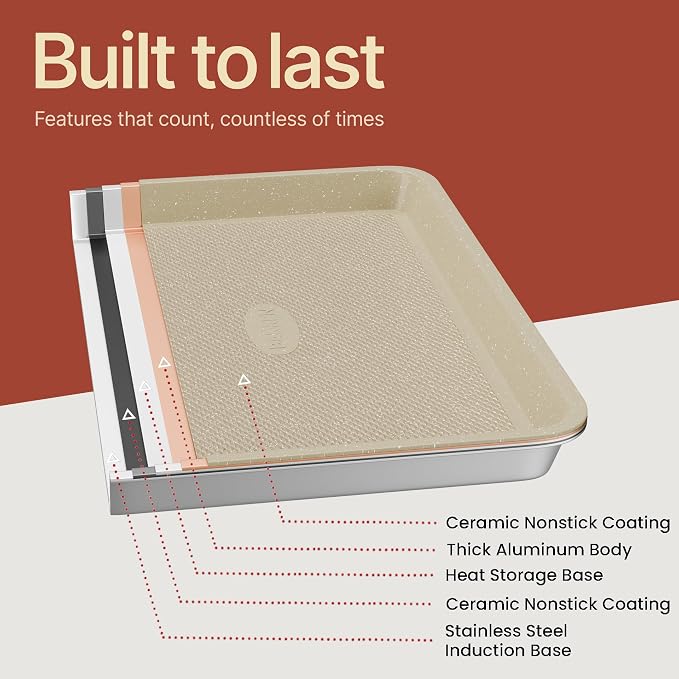 Diamond Bottom Cookie Sheet Set of 2, Nonstick White Marble Carbon Steel Baking - Image 9