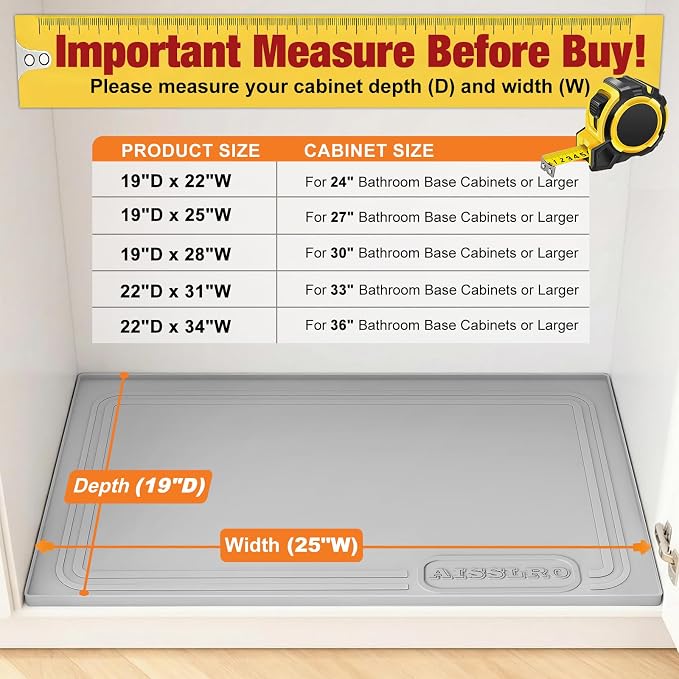 Aisslro Under Sink Mat 25" X 19", Waterproof Silicone Under Sink Mats - Image 2