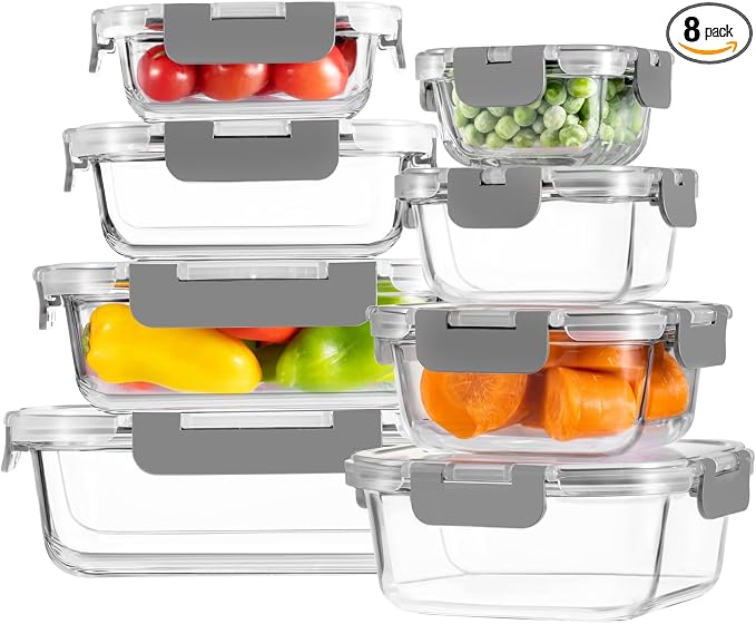 HOMBERKING 8 Pack Glass Food Storage Containers by HOMBERKING