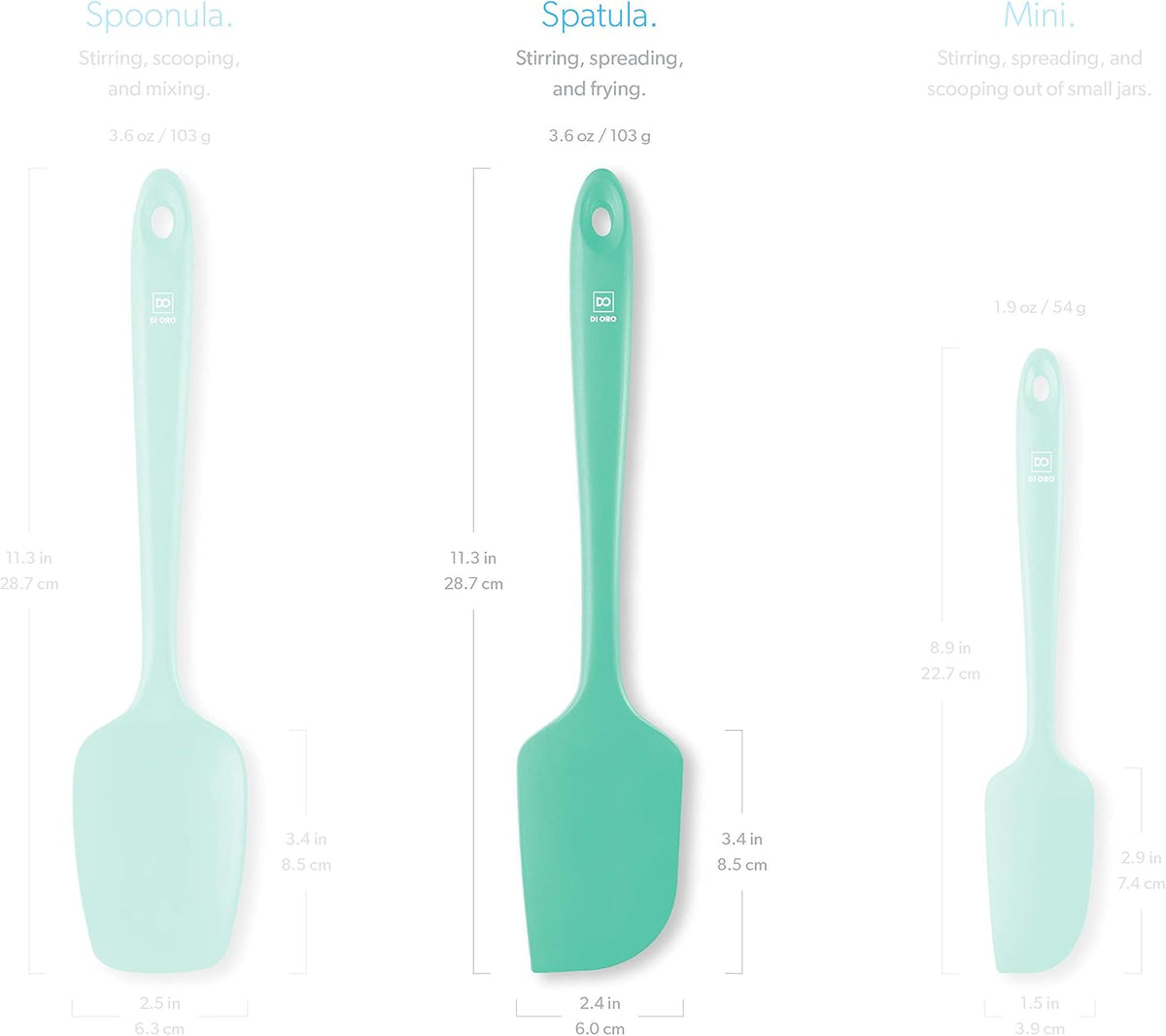 DI ORO Large Silicone Spatula - 600F Heat Resistant, Mint