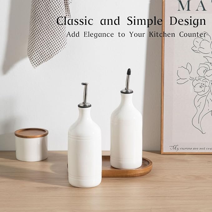 Sweejar Ceramic Olive Oil Dispenser Bottle Set, Opaque Oil Cruet Protects to - Image 2