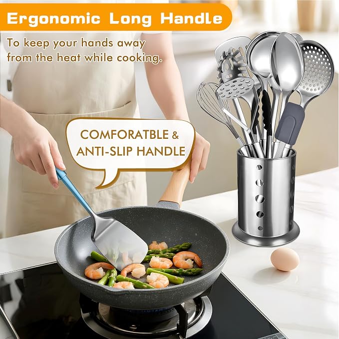 12 Pcs Stainless Steel Cooking Utensils Set, Metal Kitchen Tools Include - Image 4