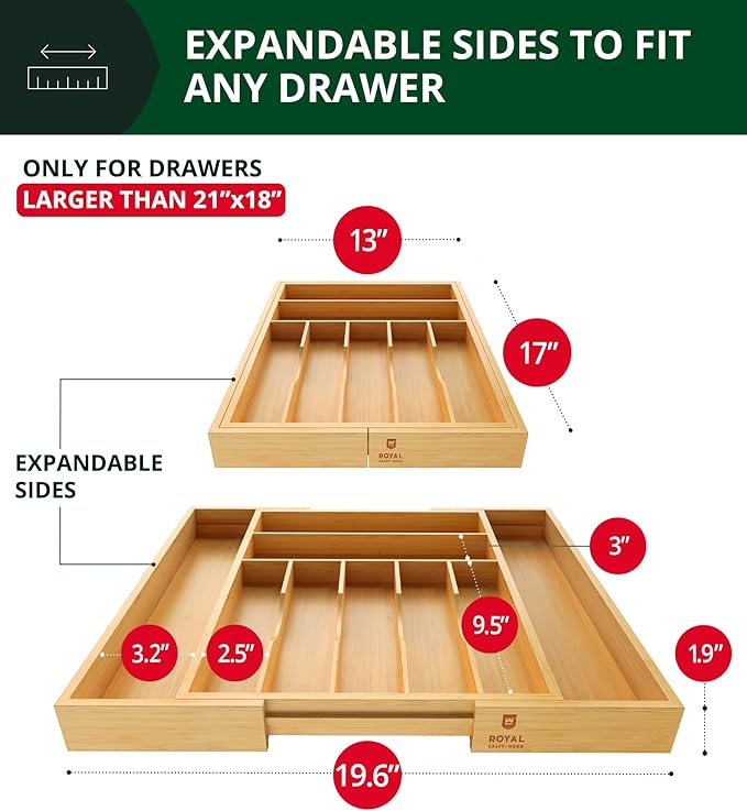 ROYAL CRAFT WOOD Luxury Bamboo Kitchen Drawer Organizer - Image 2