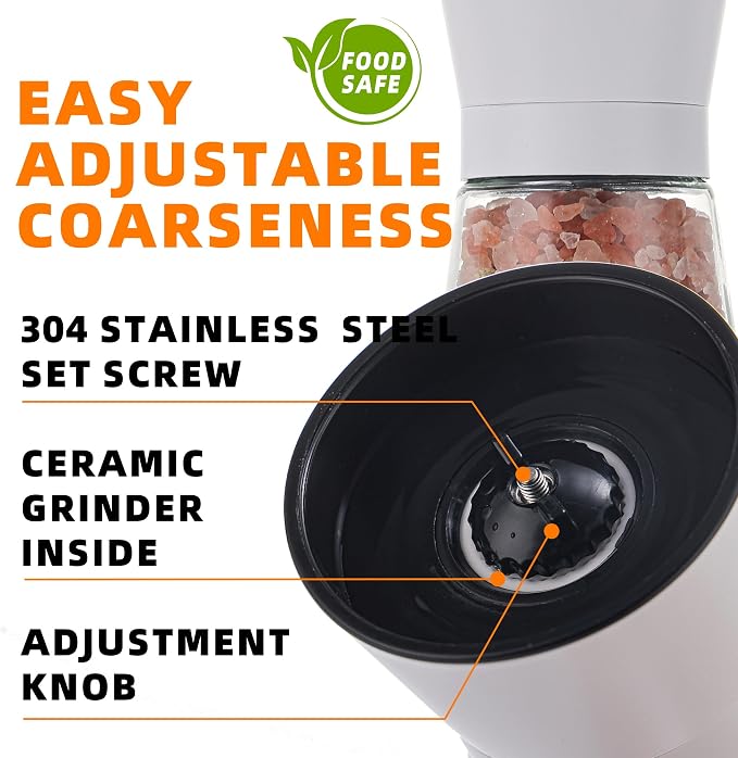 DAVIMADE White Salt and Pepper Grinder Set of 2, Manual Refillable Adjustable - Image 4